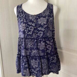 Floral Navy tiered Sleeveless Blouse